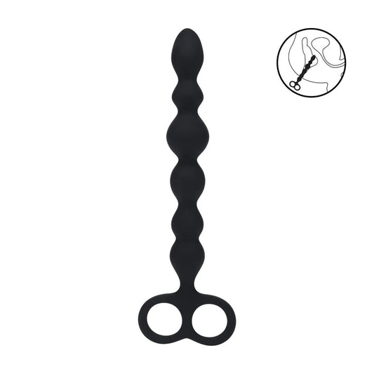 LEVELZ Beaded Silicone Anal Probe with Double Loop - Black 24.5 cm Anal Beads