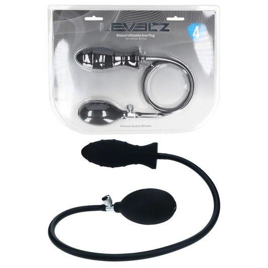 LEVELZ Ribbed Inflatable Anal Plug - Black Inflatable Butt Plug