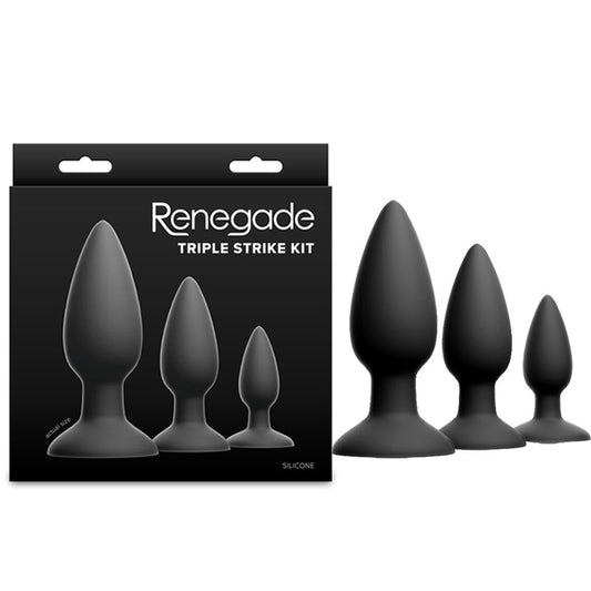 Renegade Triple Strike Kit - Black - Black Butt Plugs - Set of 3 Sizes