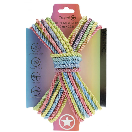 OUCH! Bondage Rope - 10 M - Multicolour 1 - Multicoloured Nylon Bondage Rope - 10 metre Length
