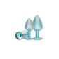 OUCH! Paris Collection - Metal Anal Plug Set - Blue - Metallic Blue Butt Plugs with Gem Bases - Set of 3 Sizes