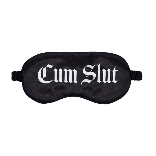 OUCH! Satin Mask - Cum Slut - Black Printed Eye Mask
