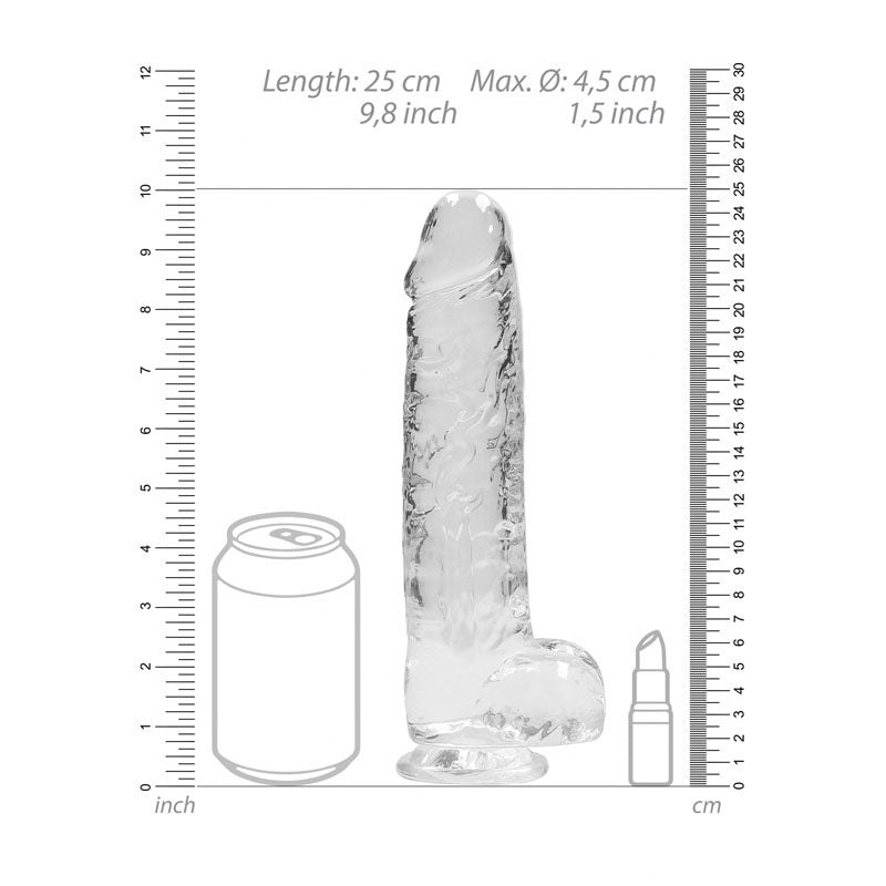 RealRock 9'' Realistic Dildo With Balls - Clear 22.9 cm Dong
