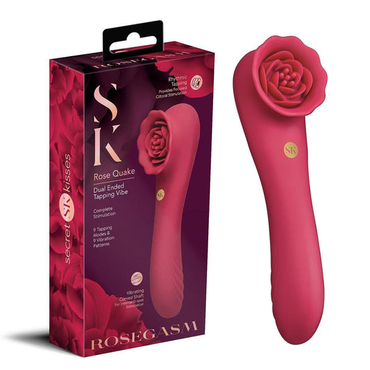 Secret Kisses ROSEGASM ROSE QUAKE - Red 18.8 cm USB Rechargeable Dual Ended Tapping Vibrator
