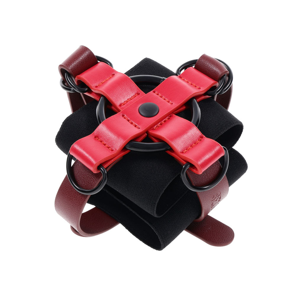 S&M Exs & Ohs Cross Cuffs - Red/Black Restraints