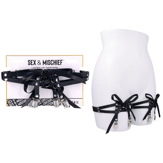 Sex & Mischief Laced Up Garters - Black Garters