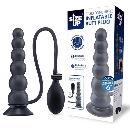Size Up 7 Inch Ripple Inflatable Butt Plug - Black 20.3 cm Inflatable Butt Plug