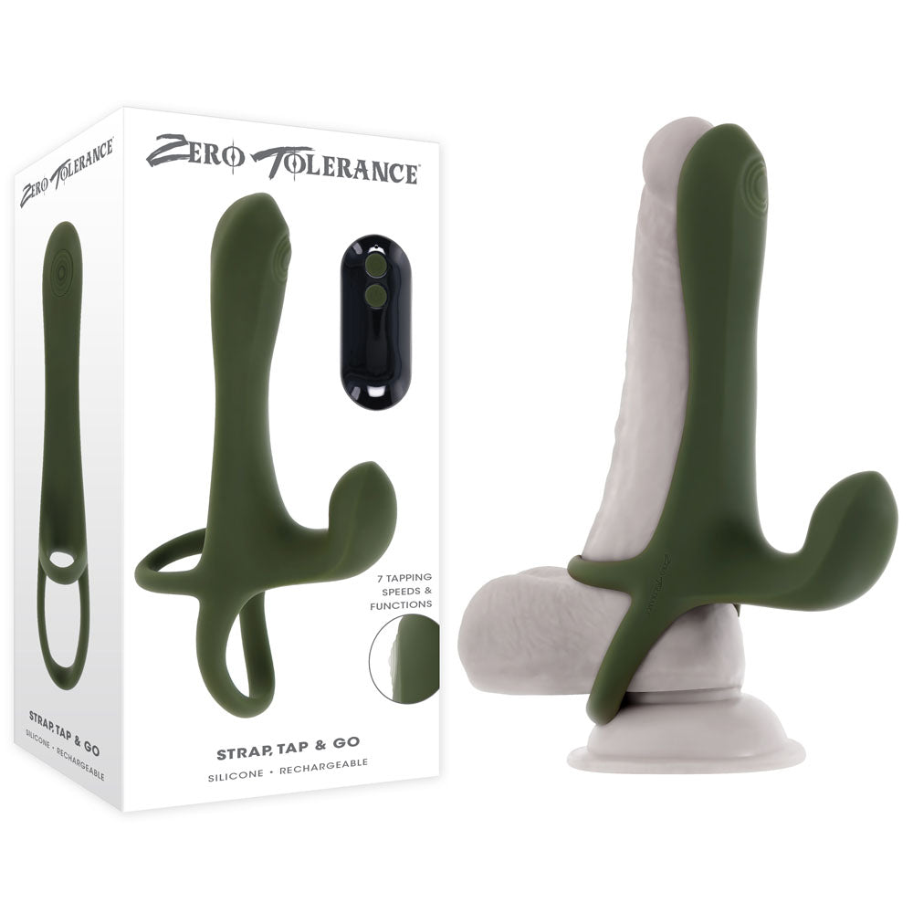 Zero Tolerance STRAP, TAP & GO - Green USB Rechargeable Vibrating & Tapping Penis Sleeve with Wireless Remote