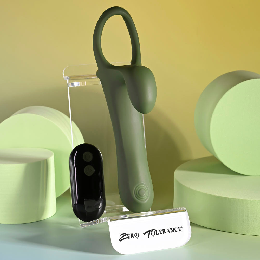 Zero Tolerance STRAP, TAP & GO - Green USB Rechargeable Vibrating & Tapping Penis Sleeve with Wireless Remote